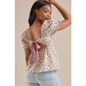 NEW! ALTAR'D STATE 'Laura' Floral Babydoll Top in CREAM MULTI (XS)